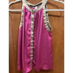 Kensie Buttons Down Sleeveless Blouse Maroon & Gold Women’s S